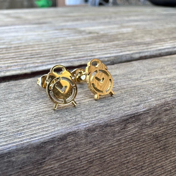 ALARM CLOCK GOLD Minimalist Stainless Steel Stud Earrings With Gift Bag - Picture 6 of 7